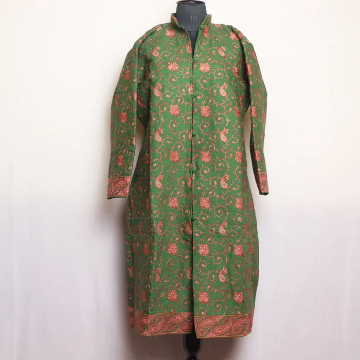 Green Cashmilon Jaal Needle Work long Coat - Manaal collection