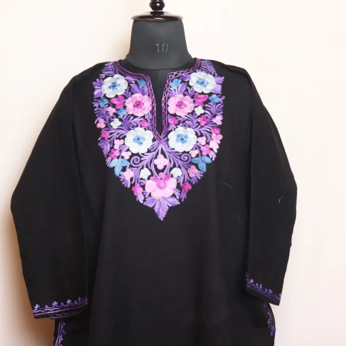 Black Cashmilon Pheran | Feran with Beautiful Aari Embroidery - Manaal Collection