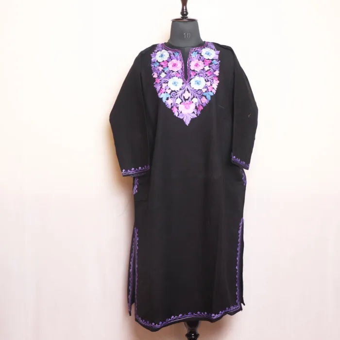 Black Cashmilon Pheran | Feran with Beautiful Aari Embroidery - Manaal Collection - Image 2