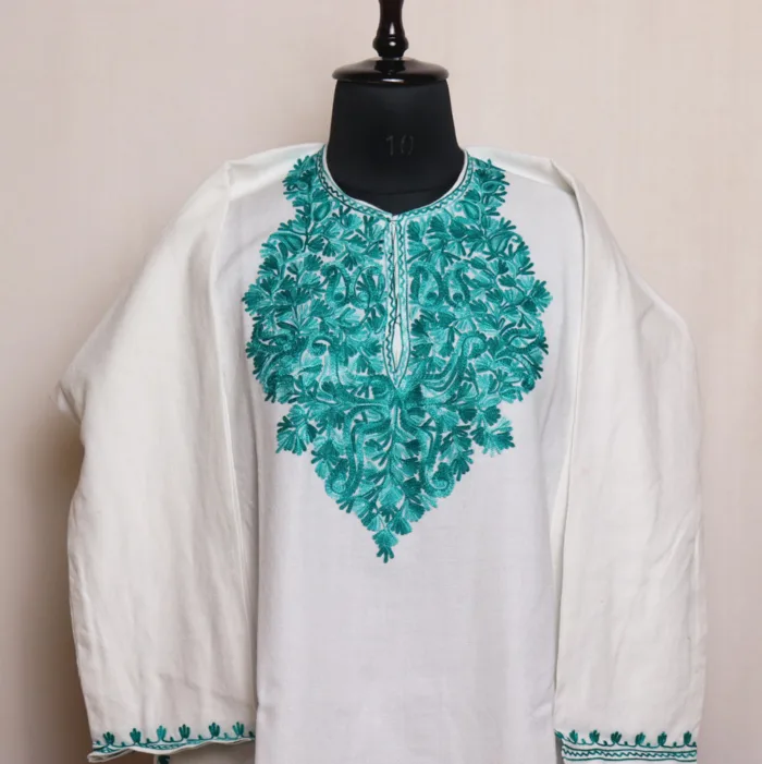 White Classic Design Cashmilon Pheran - Aamaal Collection