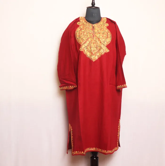 Maroon Cashmilon Pheran Adorned with Aari Embroidery | Gul-e-Hawal Collection - Image 2