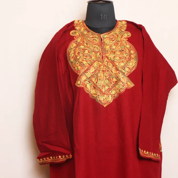 Maroon Cashmilon Pheran Adorned with Aari Embroidery | Gul-e-Hawal Collection