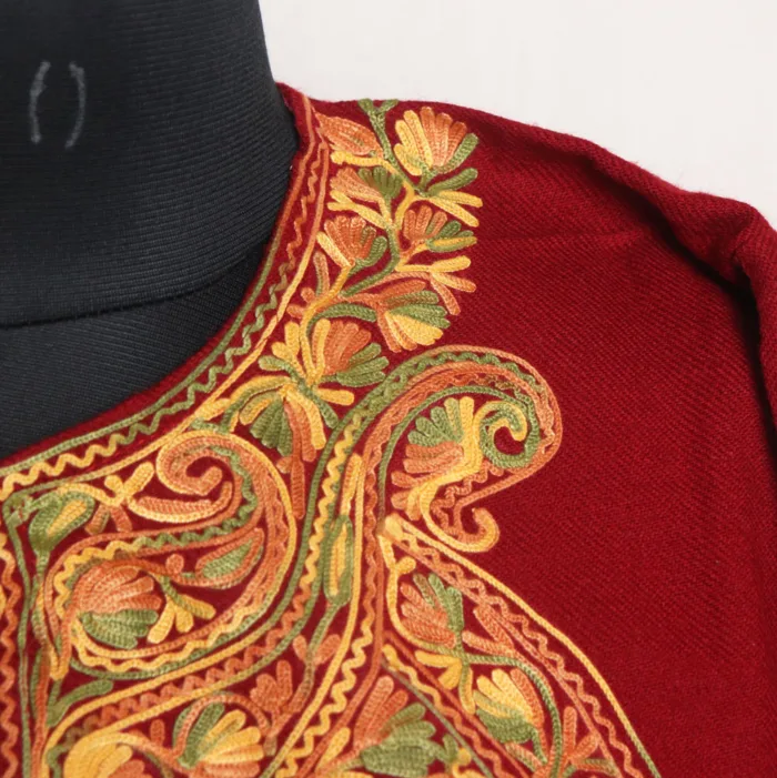 Maroon Cashmilon Pheran Adorned with Aari Embroidery | Gul-e-Hawal Collection - Image 3