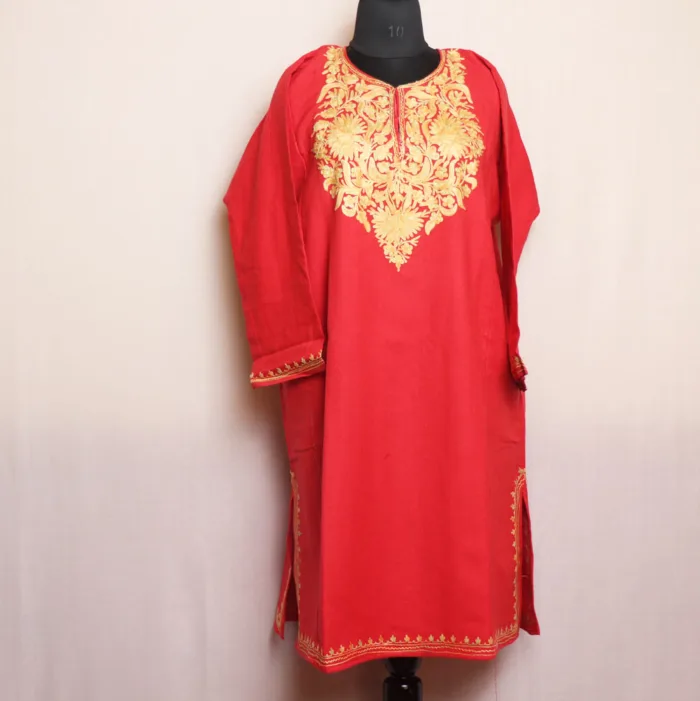 Red Aari Embroidered Cashmilon Pheran | Gul-e-Hawal Collection - Image 2