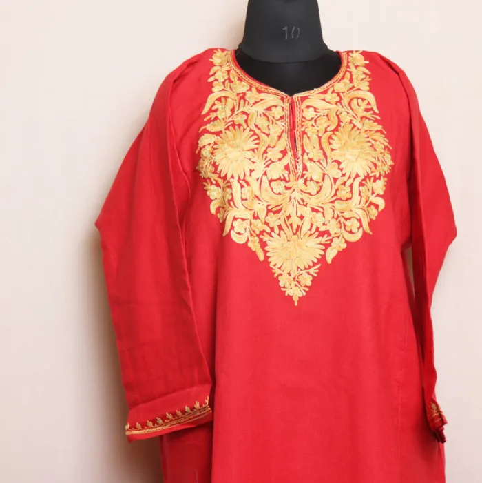 Red Aari Embroidered Cashmilon Pheran | Gul-e-Hawal Collection