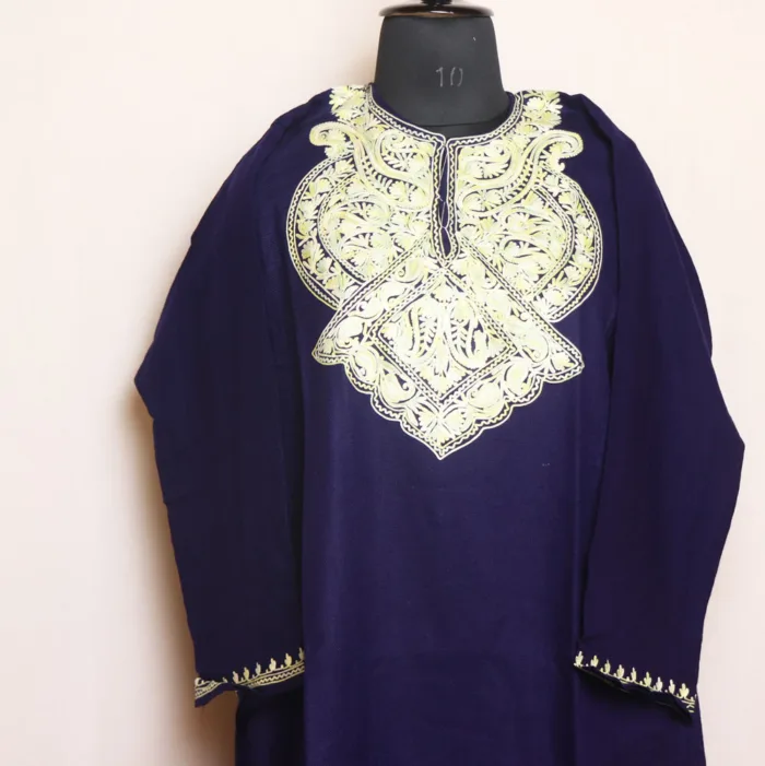 Navy Blue Pheran in Cashmilon with Stunning Aari Work | Gul-e-Hawal Collection