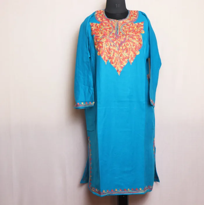 Blue Aari Embroidered Pheran in Cashmilon | Gul-e-Hawal Collection - Image 2