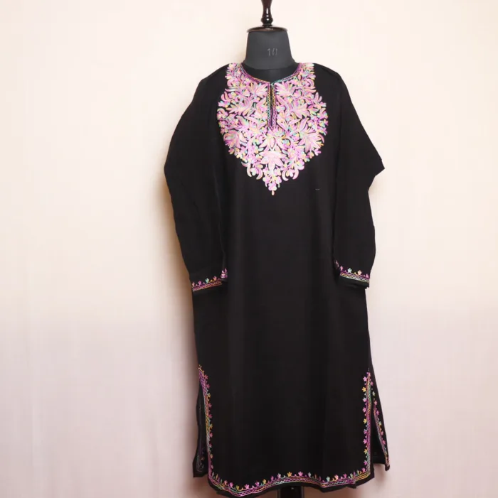 Elegant Black Cashmilon Pheran with Beautiful Aari Work | Gul-e-Hawal Collection - Image 2