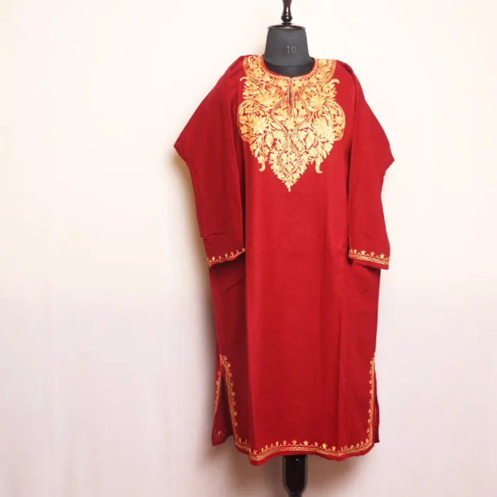 Warm Maroon Aari Embroidered Cashmilon Pheran | Gul-e-Hawal Collection - Image 2