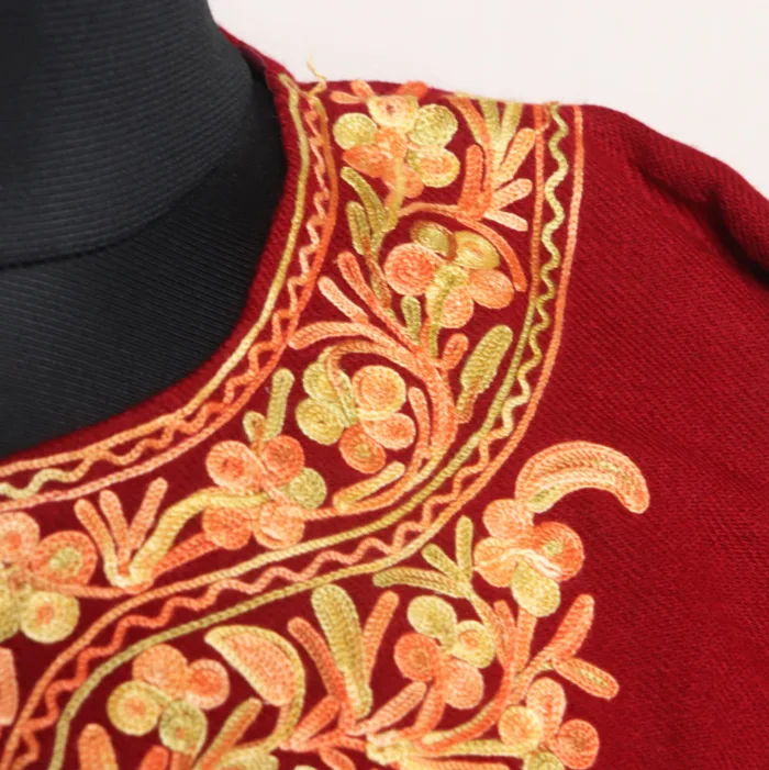 Warm Maroon Aari Embroidered Cashmilon Pheran | Gul-e-Hawal Collection - Image 3