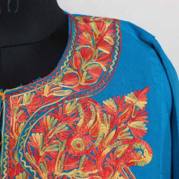 Blue Aari Embroidered Pheran in Cashmilon | Gul-e-Hawal Collection - Image 3