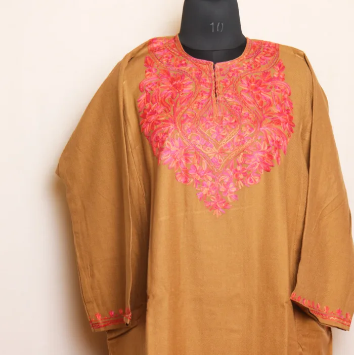 Beige Cashmilon Pheran with Stunning Aari Detailing | Gul-e-Hawal Collection