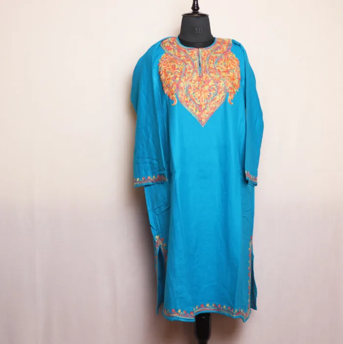 Blue Aari Embroidered Pheran in Cashmilon | Gul-e-Hawal Collection - Image 2