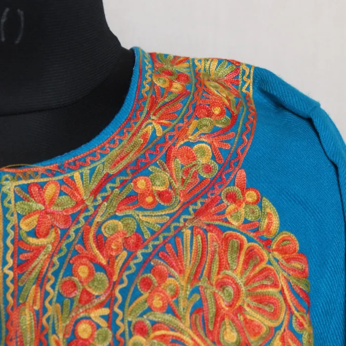 Blue Aari Embroidered Pheran in Cashmilon | Gul-e-Hawal Collection - Image 3