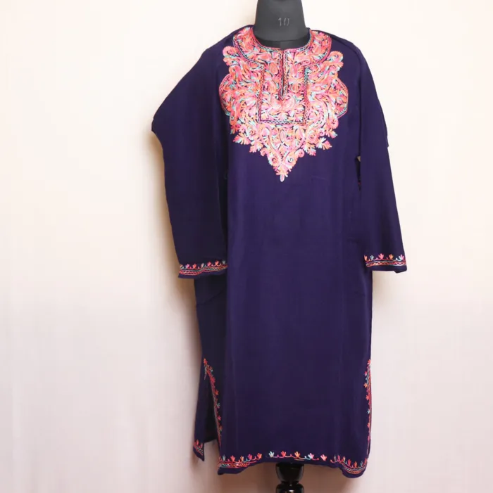 Navy Blue Cashmilon Pheran with Elegent Aari Work | Gul-e-Hawal Collection - Image 2