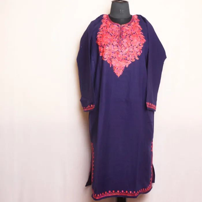 Navy Blue Cashmilon Pheran with Aari Embroidery | Gul-e-Hawal Collection - Image 2