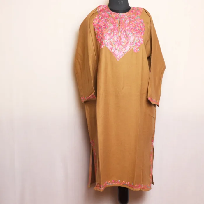 Soft Beige Cashmilon Pheran with Elegant Aari Work | Gul-e-Hawal Collection - Image 2