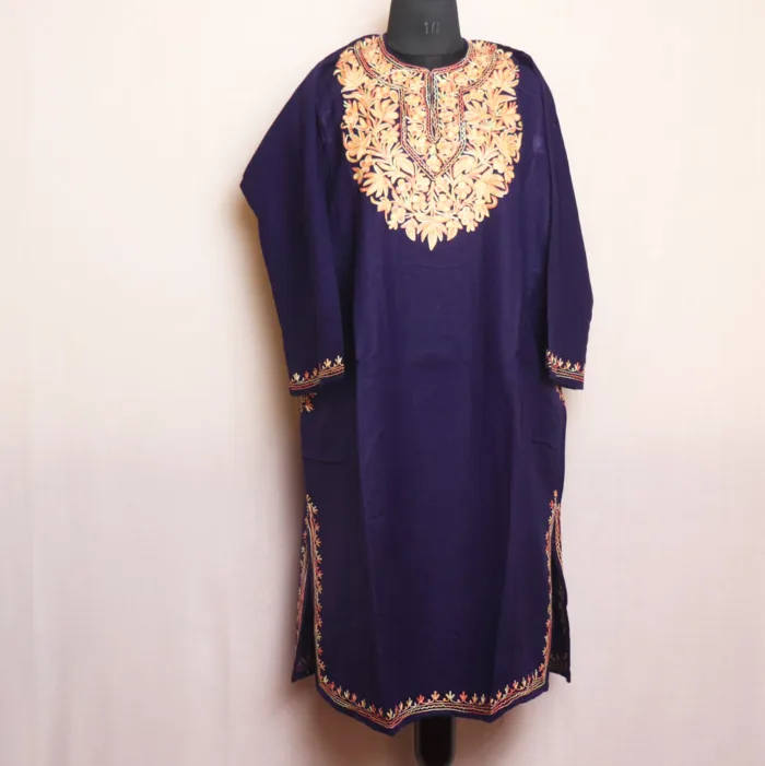 Indigo Aari Embroidered Cashmilon Pheran | Gul-e-Hawal Collection - Image 2