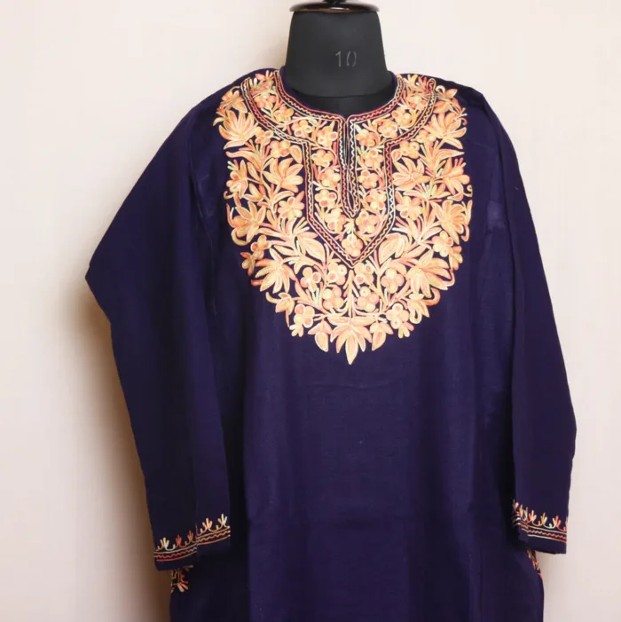 Indigo Aari Embroidered Cashmilon Pheran | Gul-e-Hawal Collection