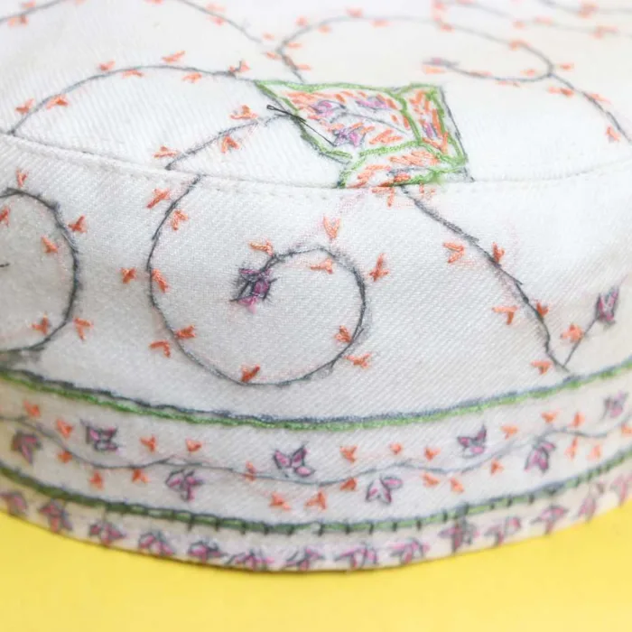 Rafique Toosha White and Green Cap with Timeless Sozni Kashmiri Work | Double Border - Image 2