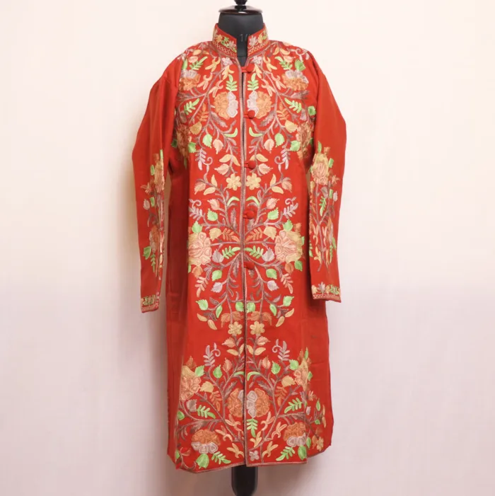 Rust Brick Tulip Coat with Elegent Aari Embroidery - Kashaf Collection