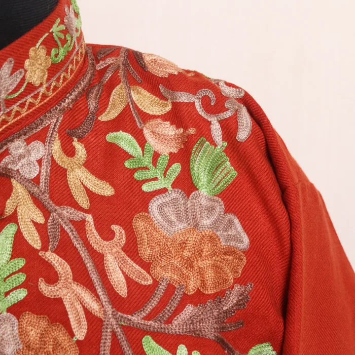 Rust Brick Tulip Coat with Elegent Aari Embroidery - Kashaf Collection - Image 3