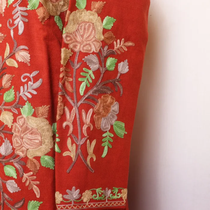 Rust Brick Tulip Coat with Elegent Aari Embroidery - Kashaf Collection - Image 4