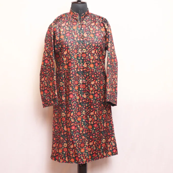 Black Velvet Kani Print Coat with Exquisite Design - Kashaf Collection