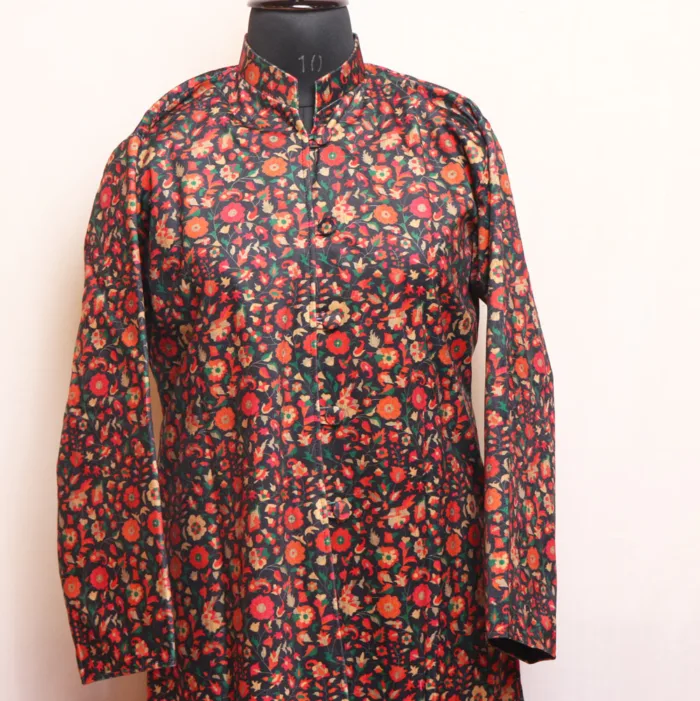 Black Velvet Kani Print Coat with Exquisite Design - Kashaf Collection - Image 2