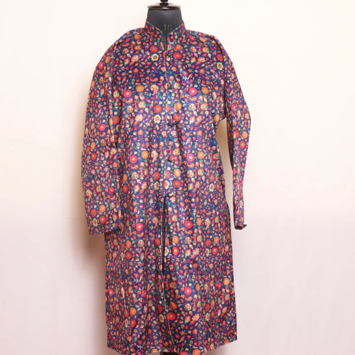 Indigo Velvet Kani Coat Featuring Floral Print - Kashaf Collection