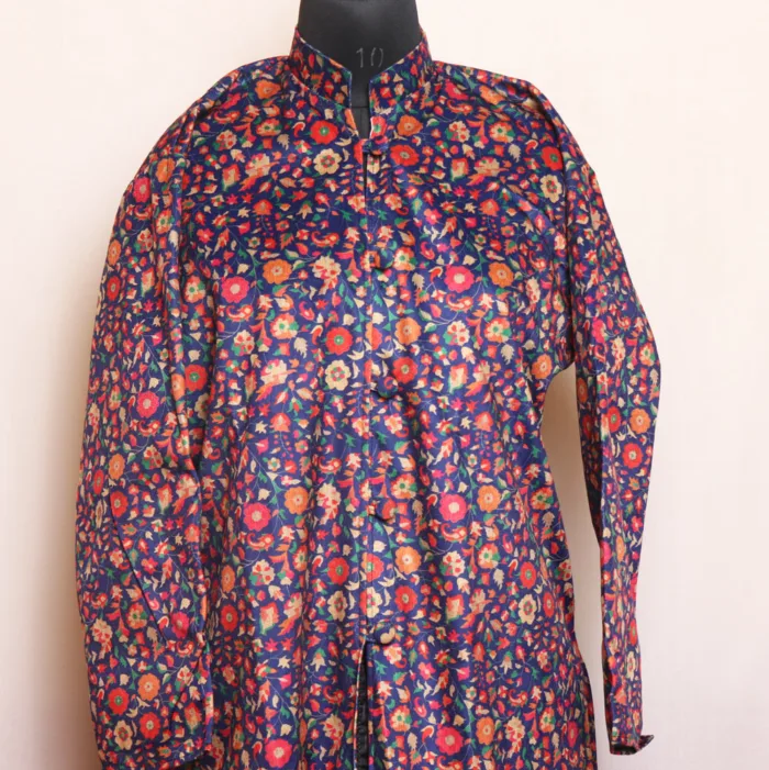 Indigo Velvet Kani Coat Featuring Floral Print - Kashaf Collection - Image 2