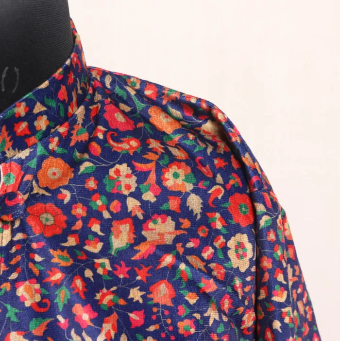 Indigo Velvet Kani Coat Featuring Floral Print - Kashaf Collection - Image 3