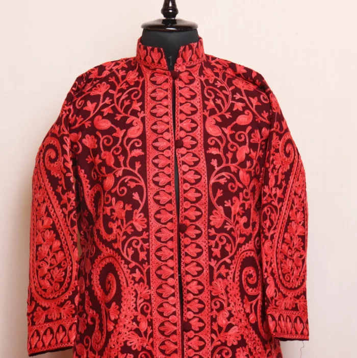 Soft Wine Big Paisley Jaal Coat with Aari - Kashaf Collection - Image 2