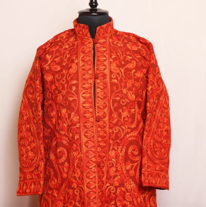 Rust Orange Big Paisley Jaal Coat with Aari Embroidery - Kashaf Collection - Image 2