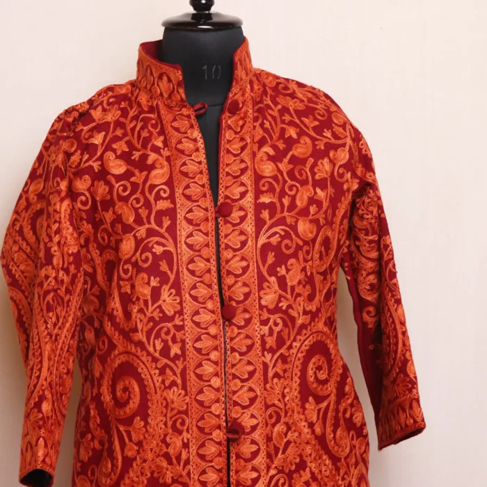 Elegant Maroon Big Paisley Jaal Coat with Aari Embroidery - Kashaf Collection - Image 2