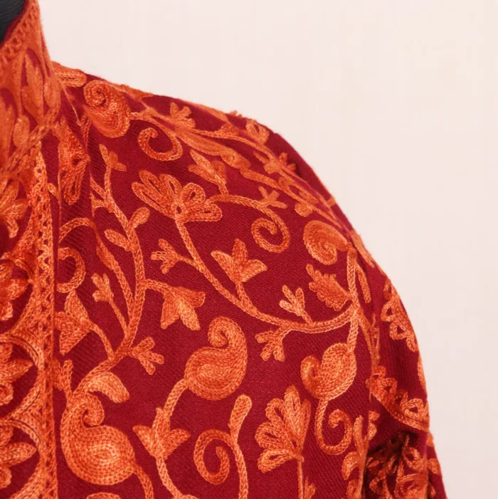 Elegant Maroon Big Paisley Jaal Coat with Aari Embroidery - Kashaf Collection - Image 3