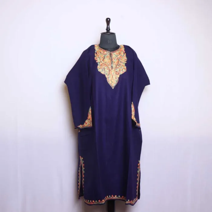 Graceful Navy Blue Cashmilon Pheran with Stunning Sleeve Embroidery | Gul-e-Hawal Collection - Image 2