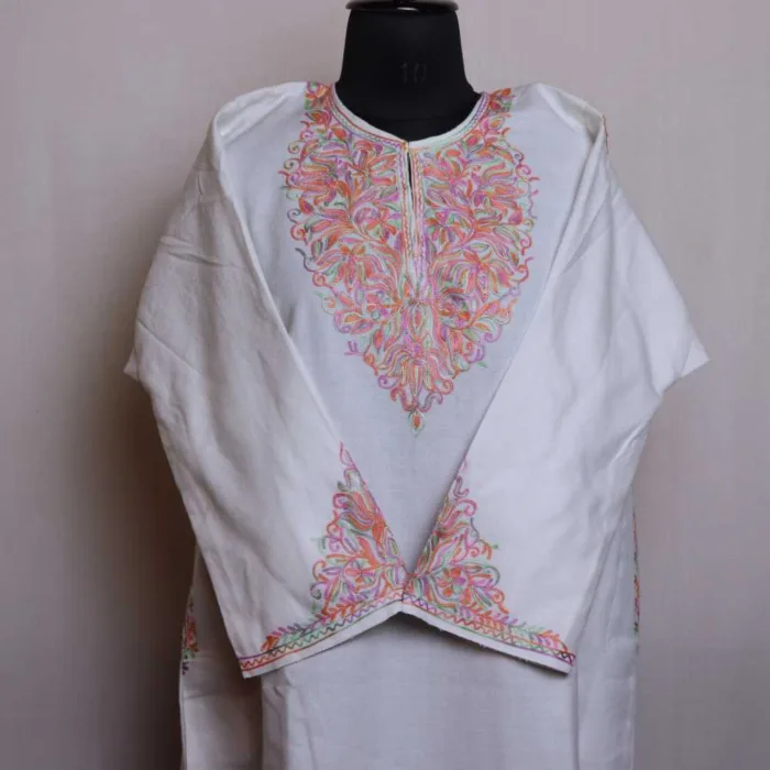 White  Cashmilon Pheran with Adorable Sleeve Embroidery | Gul-e-Hawal Collection