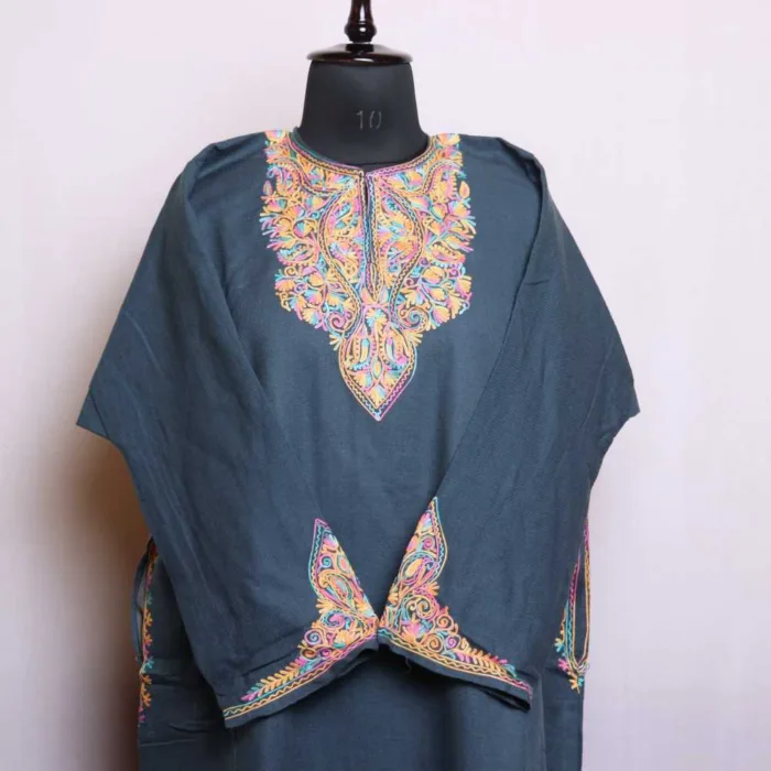 Teal Blue Cashmilon Pheran with Exquisite Sleeve Embroidery | Gul-e-Hawal Collection