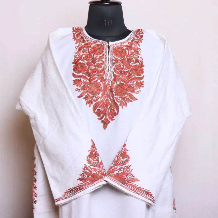 White Cashmilon Pheran with Elegent Sleeve Embroidery | Gul-e-Hawal Collection