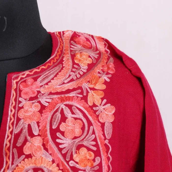 Classic Hot Pink Cashmilon Pheran with Adorable Aari Embroidery - Munawarabaad Collection - Image 3