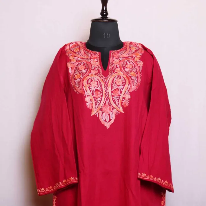 Classic Hot Pink Cashmilon Pheran with Adorable Aari Embroidery - Munawarabaad Collection