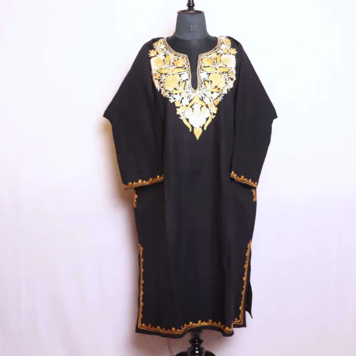 Black Cashmilon Pheran with Beautiful Aari Patterns - Munawarabaad Collection - Image 2