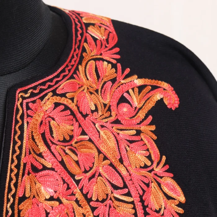 Adorable Black Aari Embroidered Winter Poncho for Kids - Parvana Collection - Image 3