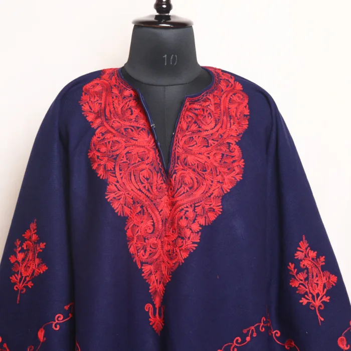 Navy Blue Winter Poncho for Girls with Aari Work - Parvana Collection - Image 2