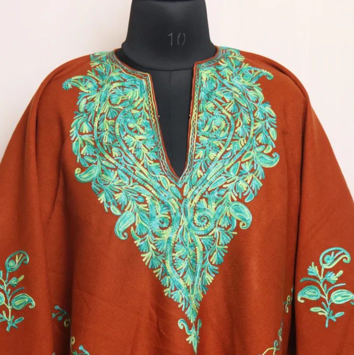 Rust Aari Embroidered Poncho for Winter Season - Parvana Collection - Image 2