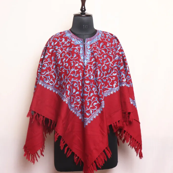 Maroon Girls  Winter Poncho with Jaal Aari Embroidery - Parvana Collection