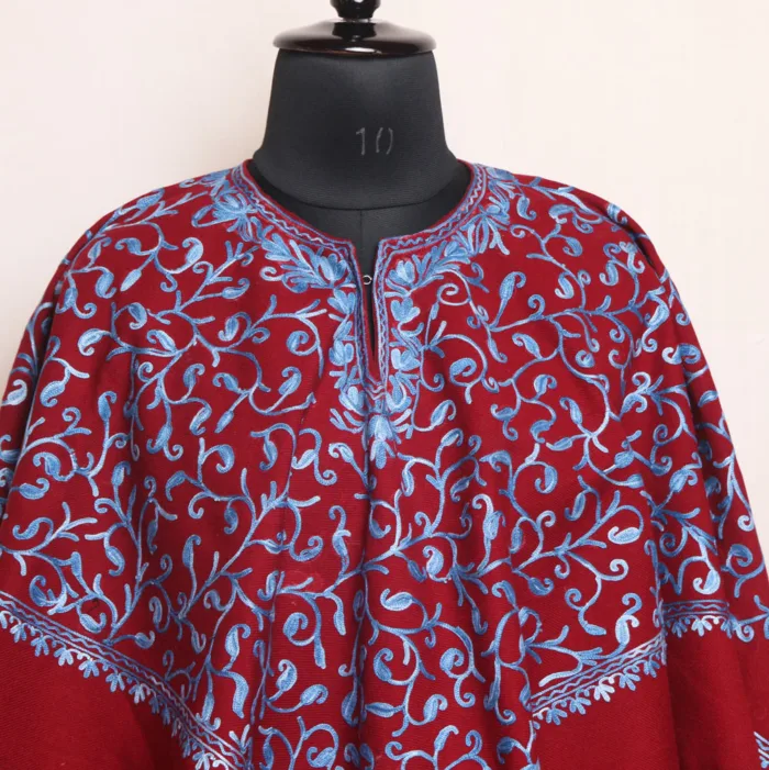 Maroon Girls  Winter Poncho with Jaal Aari Embroidery - Parvana Collection - Image 2