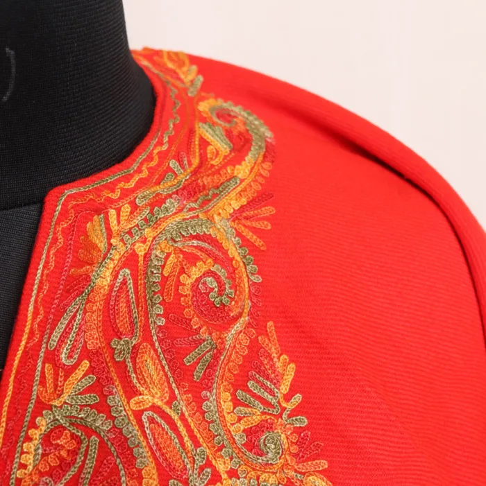 Lightweight Red Aari Embroidered Winter Poncho for Kids - Parvana Collection - Image 3