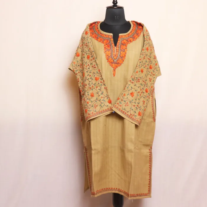 Elegant Raffal Pheran with Jaal Sleeve Embroidery and Hand Sozni Work -Rehnuma Collection - Image 5